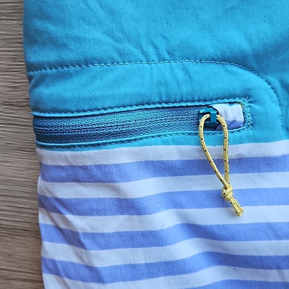 Patagonia Teal Yellow Striped Colorblock Wayfarer Swim Trunks Board Shorts 40 - Picture 8 of 9
